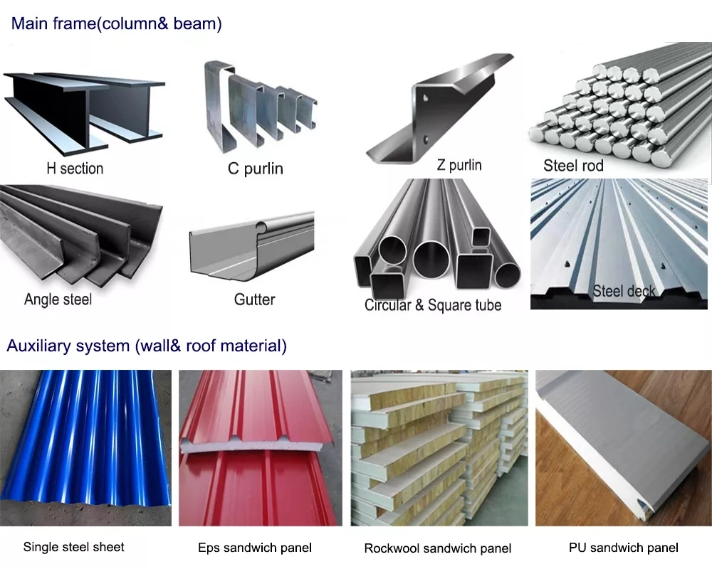 Low Cost Prefabricated Steel Frame Warehouse Hangar Workshop Steel Building Materials